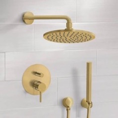 Matte Gold Shower System With 8 inch Rain Shower Head and Hand Shower